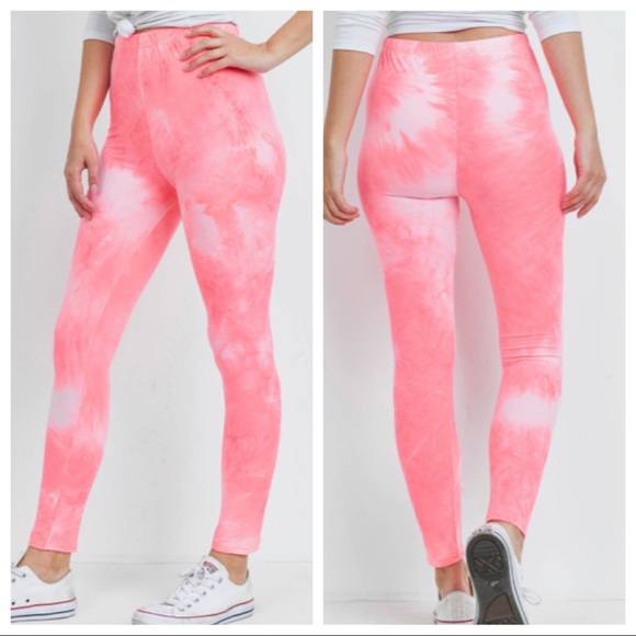 Neon Pink Tie Dye Leggings - Picture 2 of 7